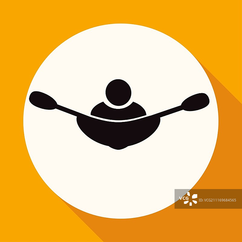 白色圆形长阴影上的划艇图标图片素材