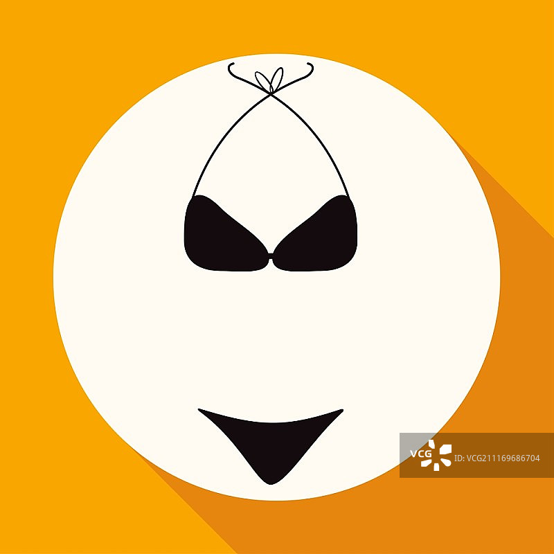 白色圆圈上的比基尼图标，长阴影风格图片素材