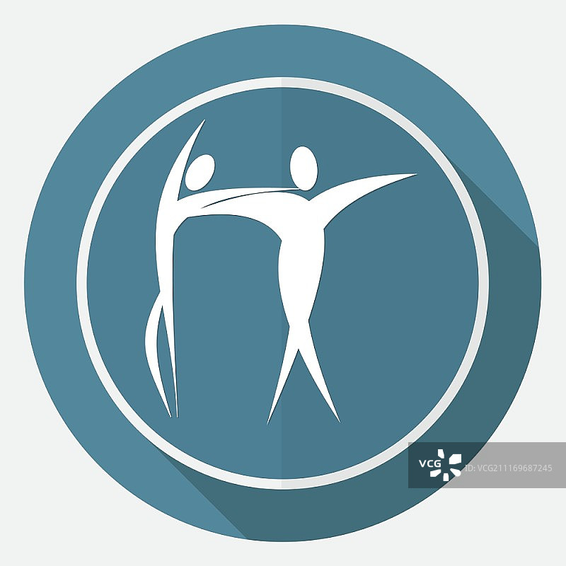 白色圆圈长阴影上的舞者图标图片素材