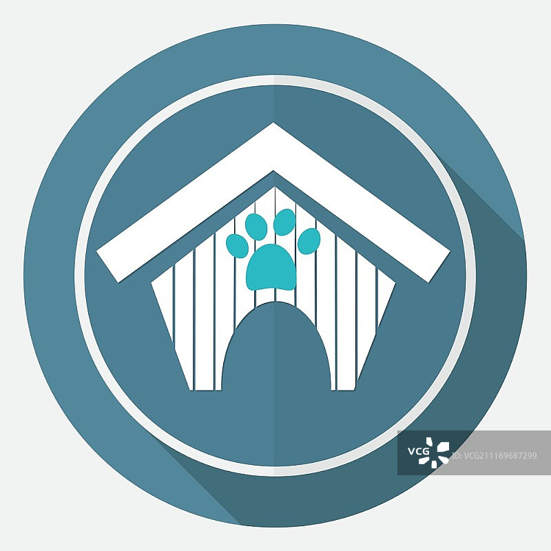 白色圆圈长阴影上的狗屋图标图片素材