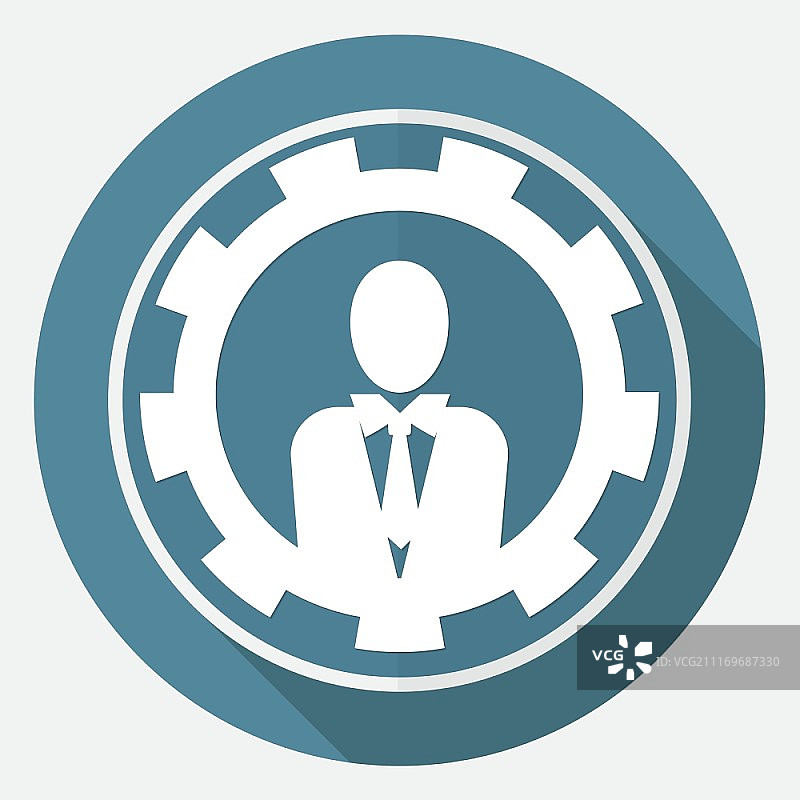 白色圆形背景下的男经理图标（长阴影）图片素材