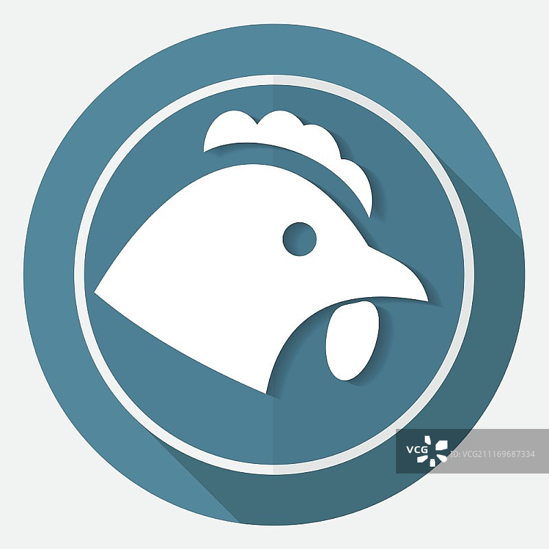 白色圆形长阴影上的鸡图标图片素材