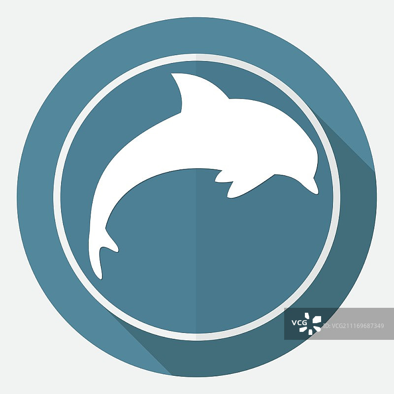 白色圆形长阴影海豚图标图片素材