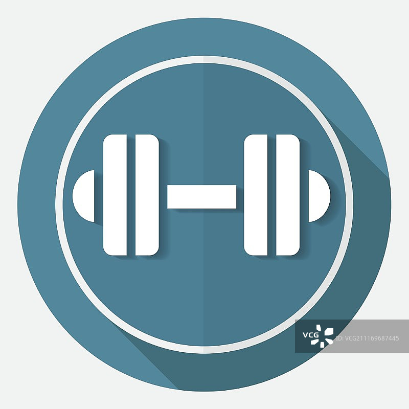 白色圆形长阴影哑铃图标图片素材