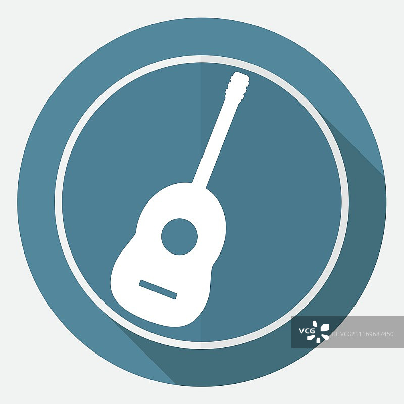 白色圆圈上的长阴影吉他图标图片素材