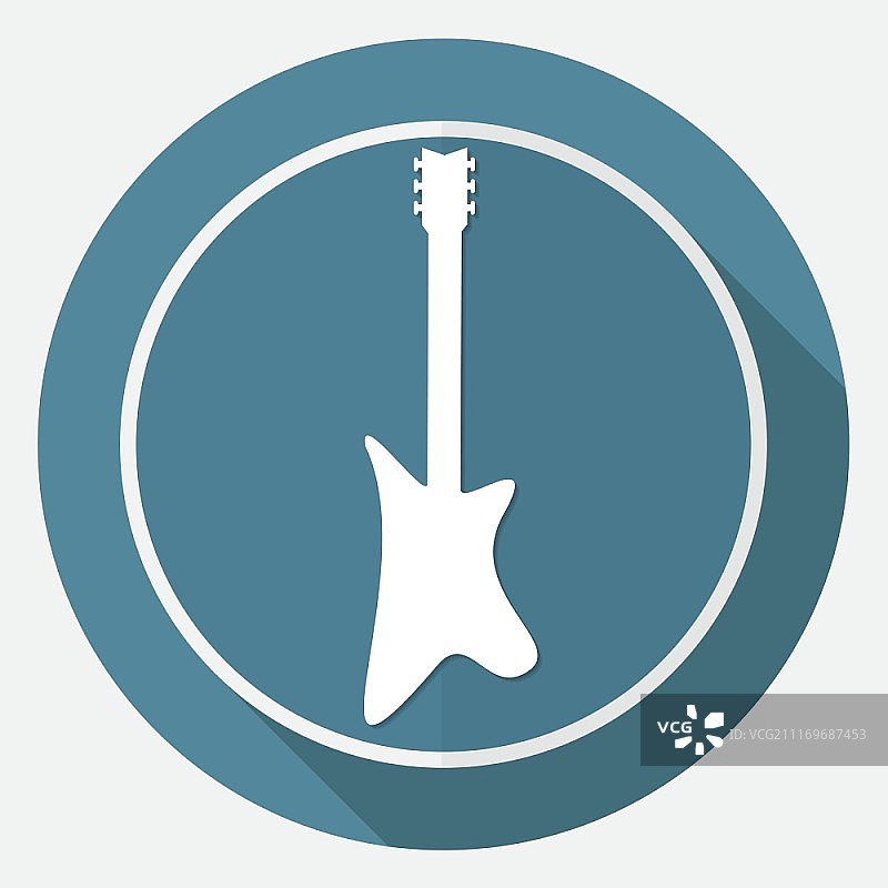 白色圆圈上的长阴影吉他图标图片素材