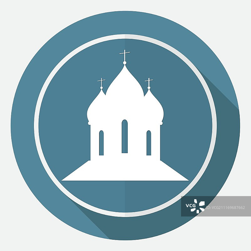 白色圆形长阴影上的东正教大教堂图片素材