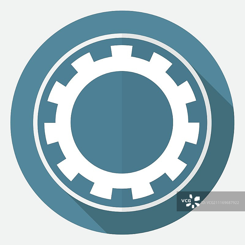 白色圆圈上的齿轮图标，带长阴影图片素材