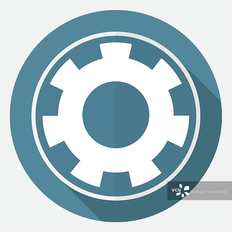 白色圆圈上的齿轮图标，带长阴影图片素材
