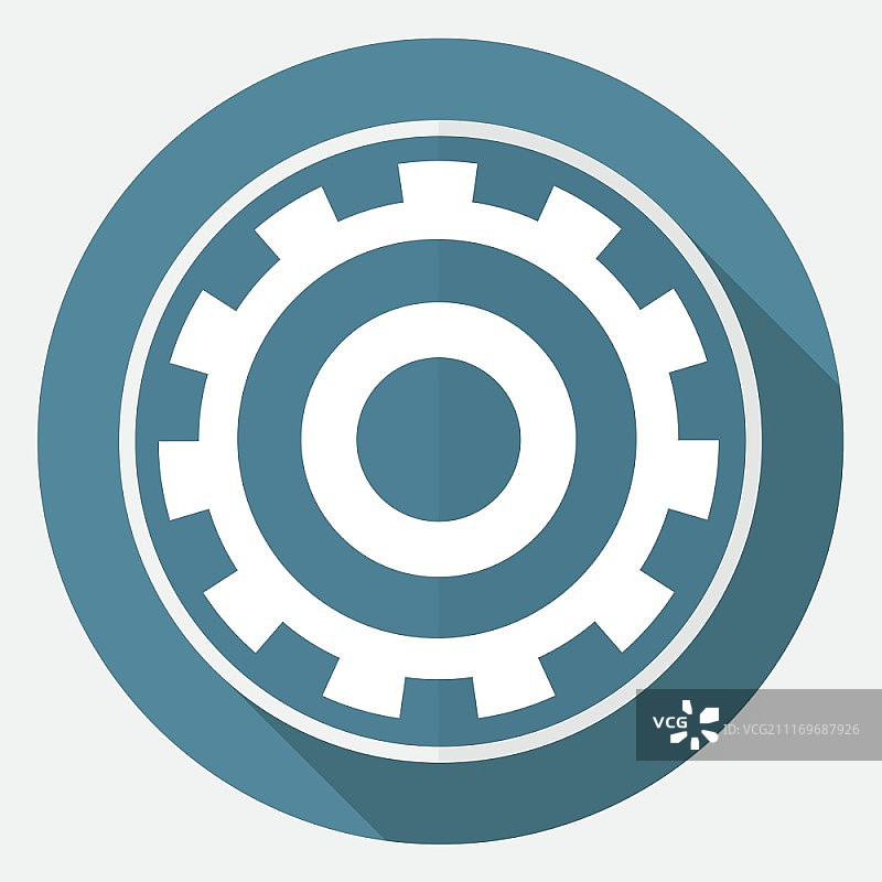 白色圆圈上的齿轮图标，带长阴影图片素材