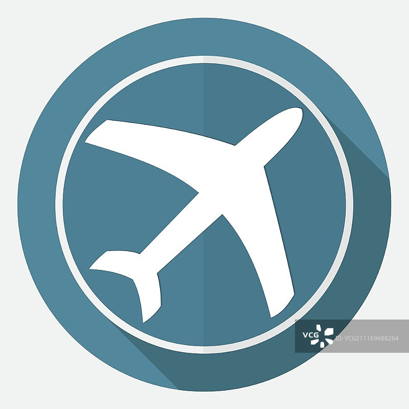 长阴影白色圆形飞机图标图片素材