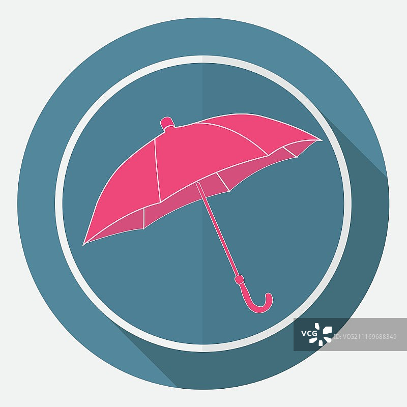 白色圆形长阴影上的雨伞图标图片素材