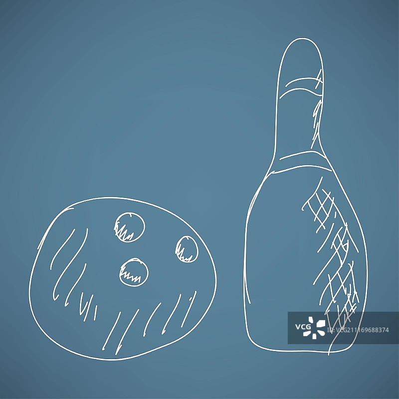 保龄球球瓶和球素描矢量图图片素材