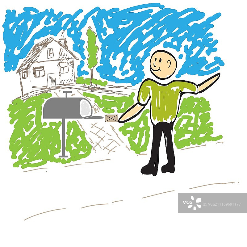 邮递员将信件放入邮箱插画图片素材