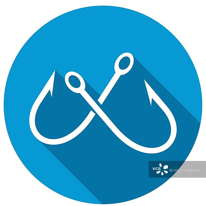 鱼钩扁平图标（长阴影）图片素材