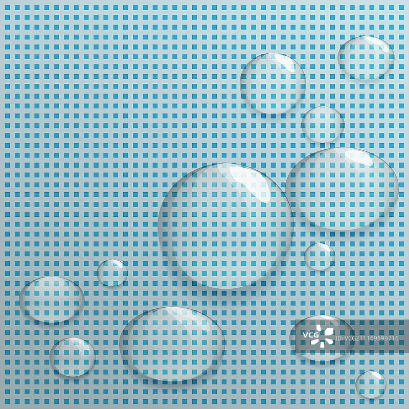 格子背景上的透明水滴矢量素材图片素材