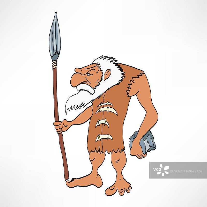 手持木棒的卡通穴居人矢量插画图片素材