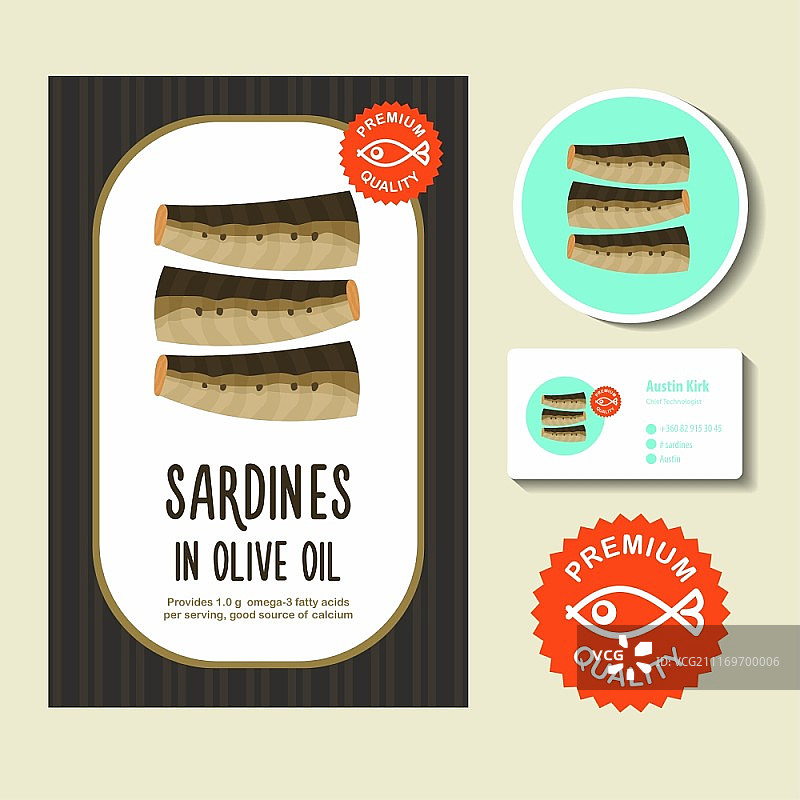 沙丁鱼罐头：橄榄油浸渍，罐装鱼类，矢量广告海报图片素材
