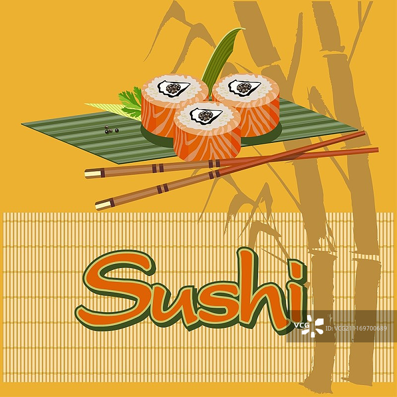 竹席上的寿司矢量图，适用于日式料理店图片素材