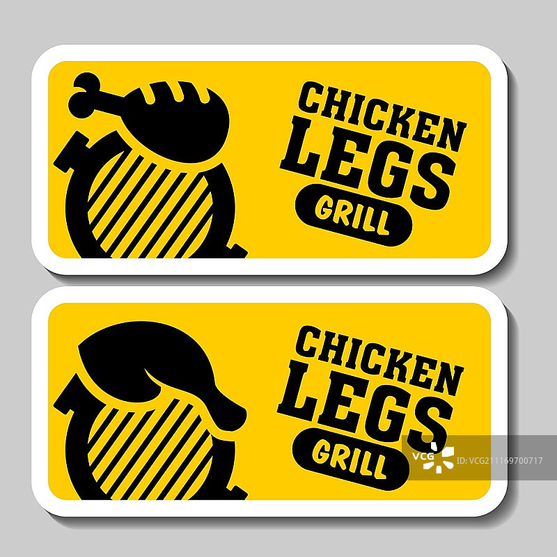 烧烤贴纸、徽章、标志和图案矢量素材，餐厅牛排馆设计元素，烤鸡、烤鸡腿图片素材