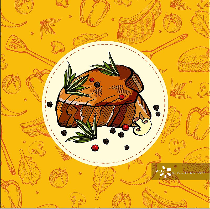 手绘烤牛排矢量插图图片素材