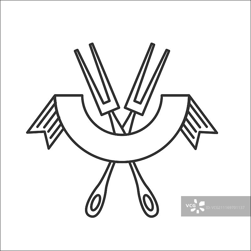 两条交叉的叉子与优雅的丝带矢量标志图片素材