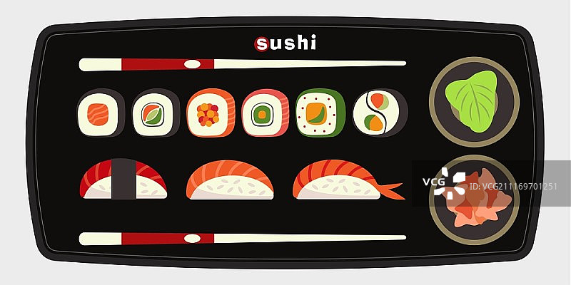 餐盘寿司矢量素材：亚洲美食图片素材