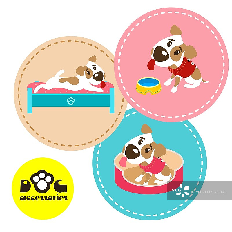 杰克罗素梗犬趣味标签套装，狗狗配件矢量插画图片素材