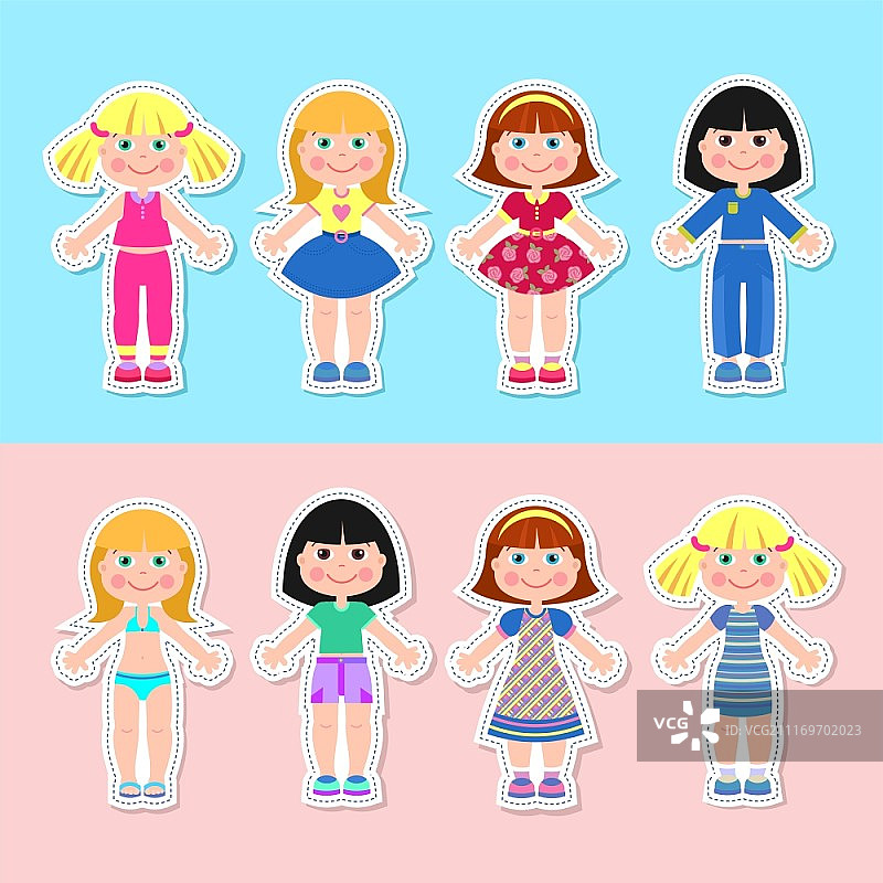 女孩剪纸娃娃和服装图片素材