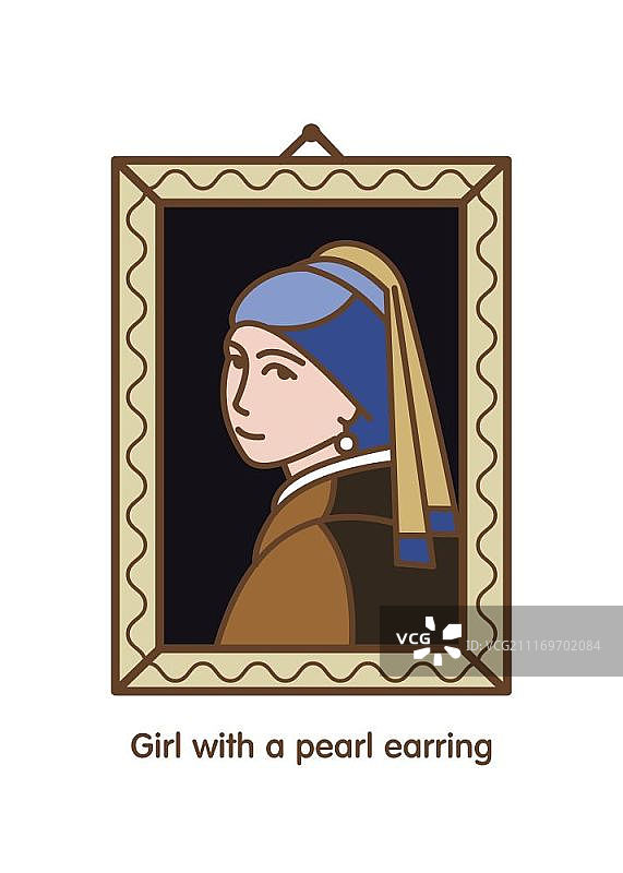 戴珍珠耳环的少女，维米尔绘画矢量图标图片素材