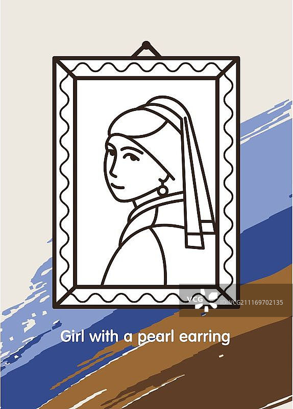 戴着珍珠耳环的女孩，维米尔名画，图标矢量图片素材
