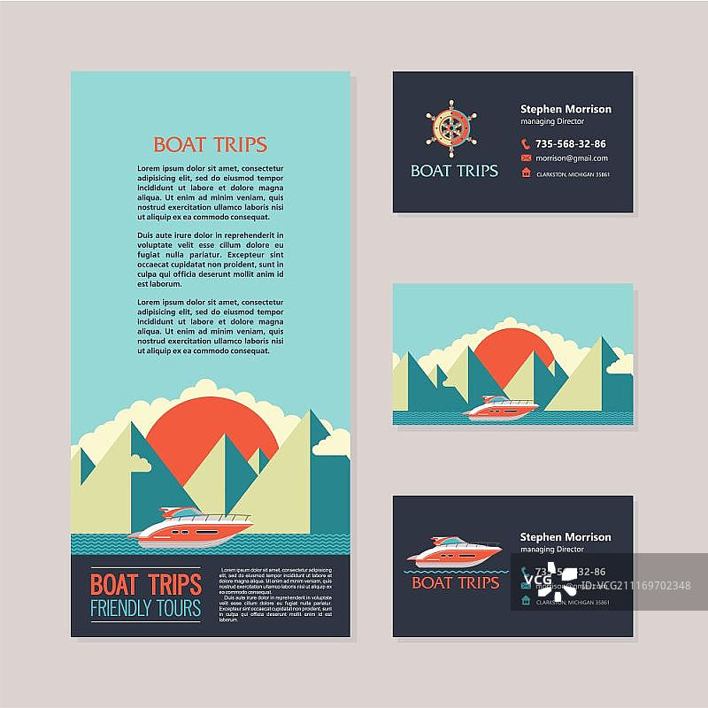 山景背景下的游艇之旅宣传单图片素材