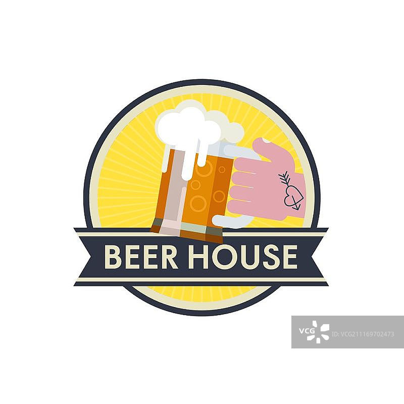 啤酒屋标志，手臂纹身举着一杯啤酒图片素材