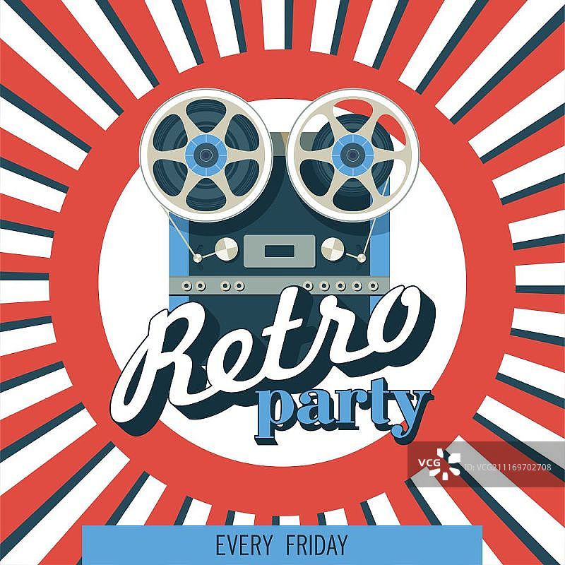 卷盘式磁带录音机复古插画矢量海报图片素材