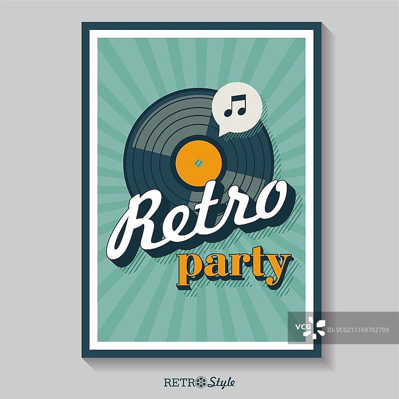 复古派对向量海报：黑胶唱片复古风格Logo向量标志图片素材