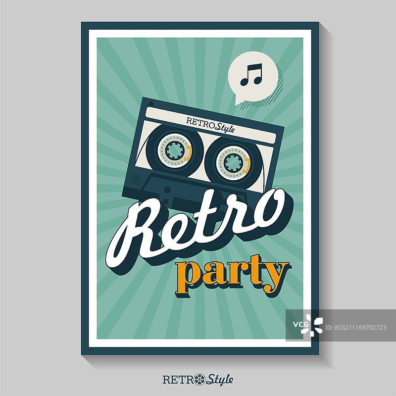 复古音乐派对海报，磁带矢量复古图标logo图片素材