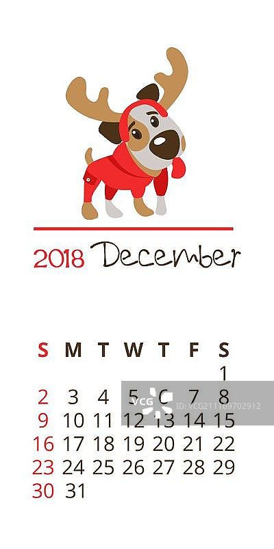 2018新年日历与杰克罗素梗犬图片素材