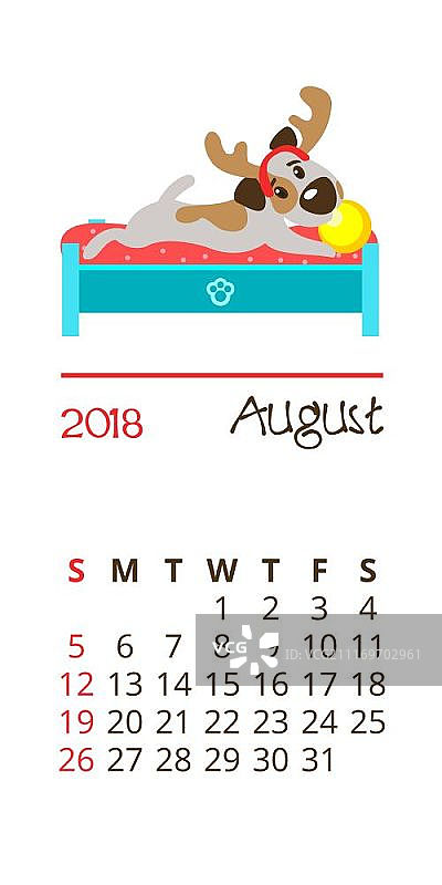 2018新年日历与杰克罗素梗犬图片素材