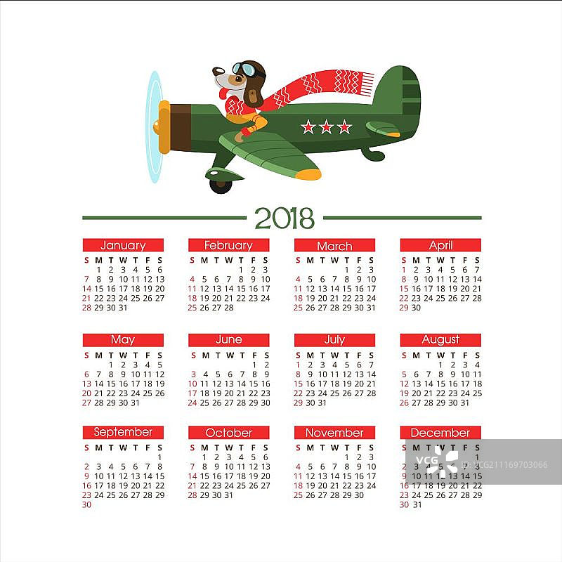 2018年新年快乐！小狗乘飞机矢量素材图片素材
