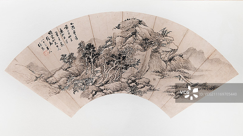 清代张熊作山水扇面，苏州博物馆藏图片素材