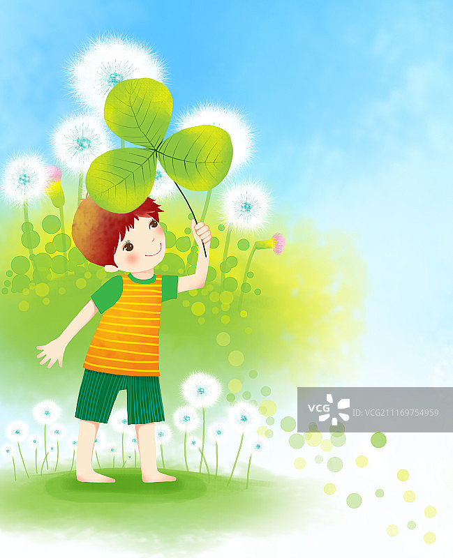 青春时尚唯美人物组图共3000幅-男孩举着三叶草图片素材