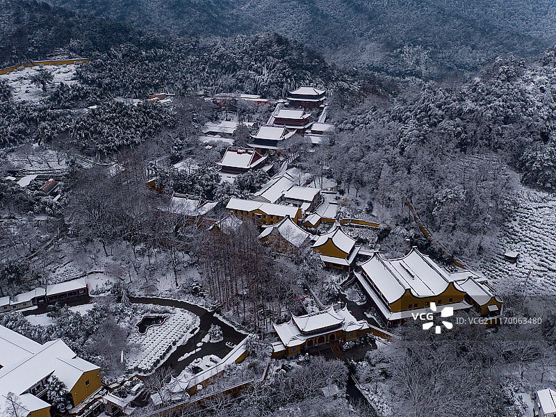浙江省杭州市上天竺寺庙雪景图片素材