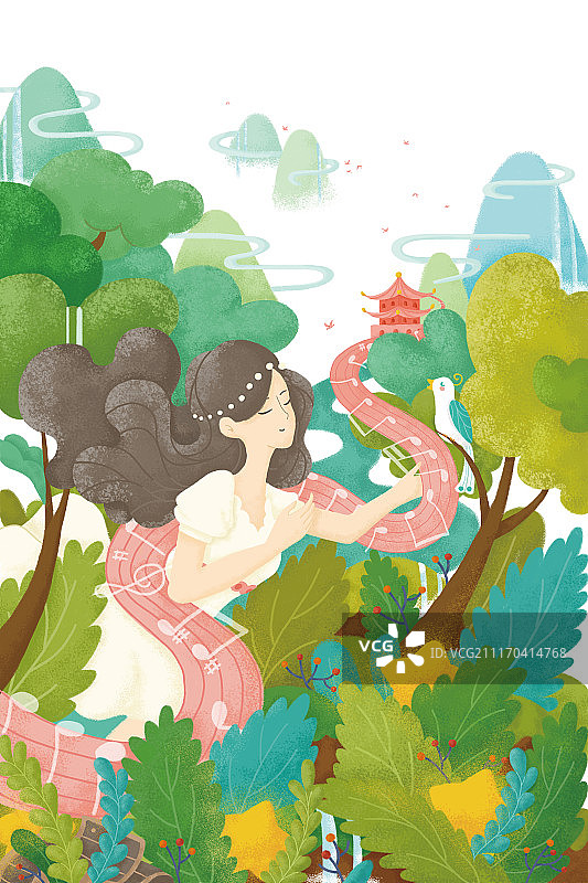 音乐少女自然仙境图片素材