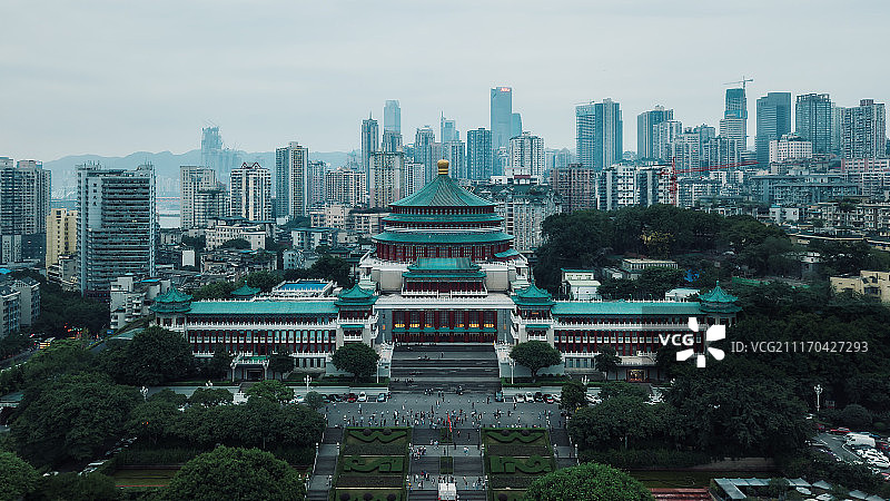 重庆人民大礼堂航拍俯视图图片素材
