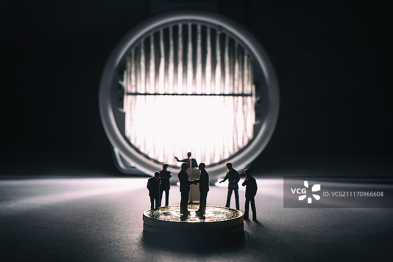 迷你玩具模型金融行业比特币区块链互联网经济图片素材