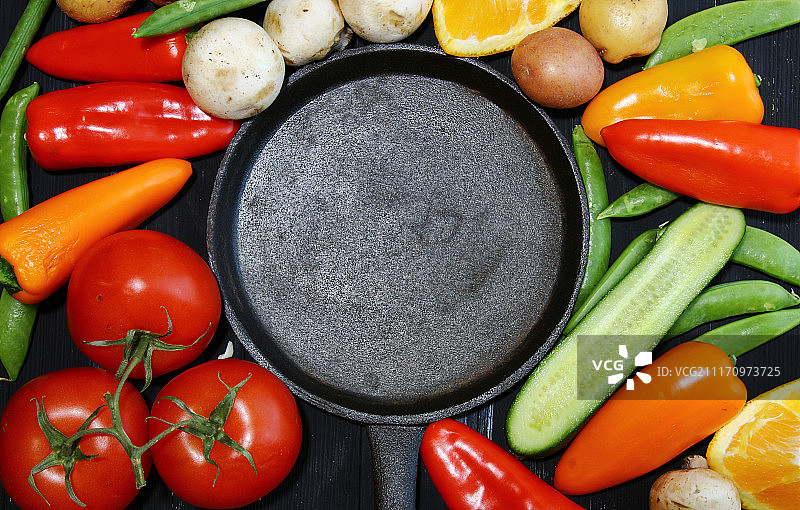 带煎锅的蔬菜图片素材