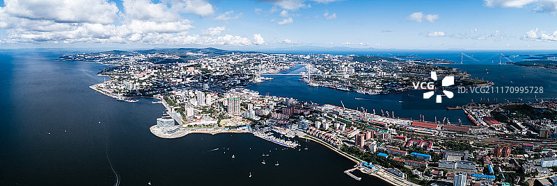 俄罗斯符拉迪沃斯托克城市全景航拍图片素材