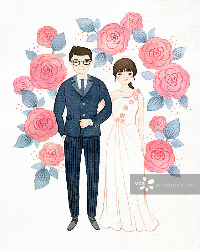婚礼恋人结婚水彩插画图片素材