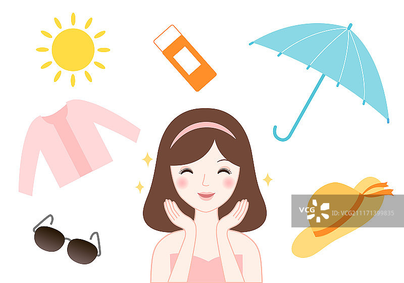 防晒用品少女插画图片素材