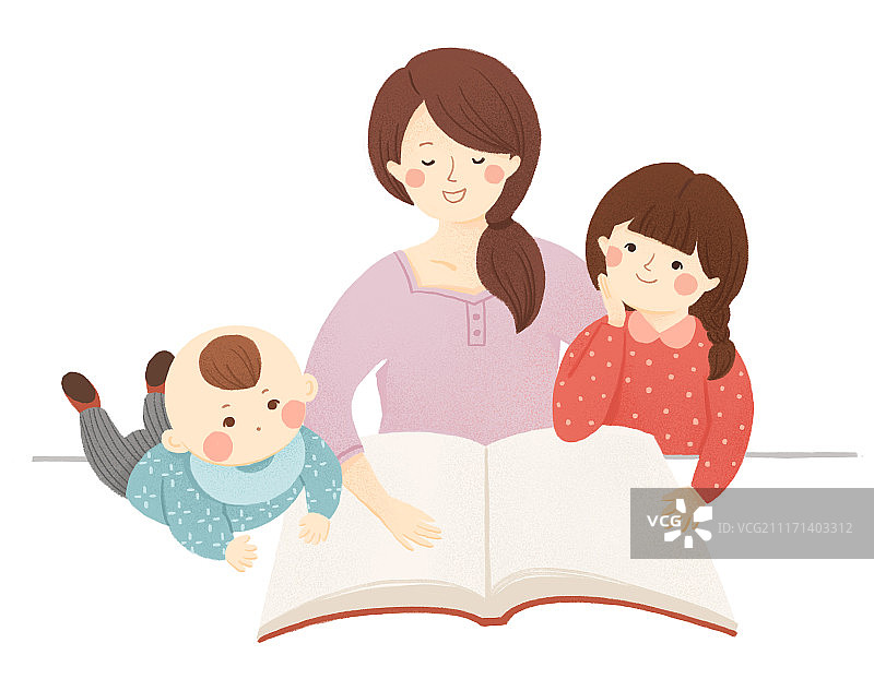 亲子阅读看书插画图片素材